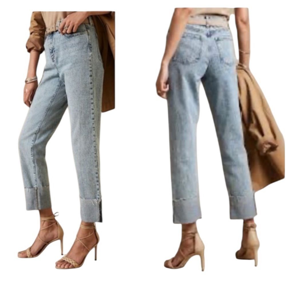 Banana Republic Slouch Cuffed Jean Cuffed Light Stone Cropped Sz. 28/6 - Picture 7 of 7